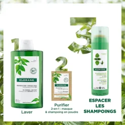 Klorane Shampooings|Cheveux Gras|Shampoing Sec Séboréducteur à l’Ortie